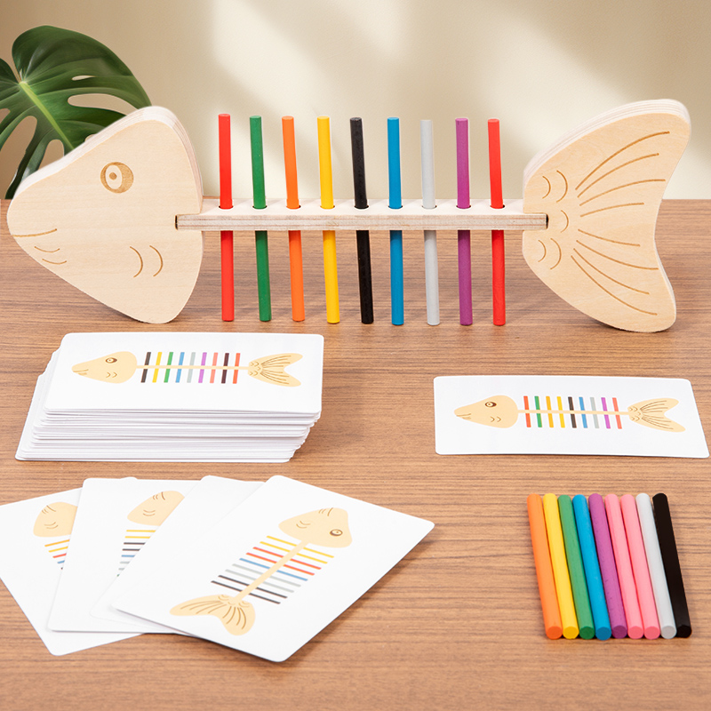 Wooden Fish-Bone Color Sorting Game