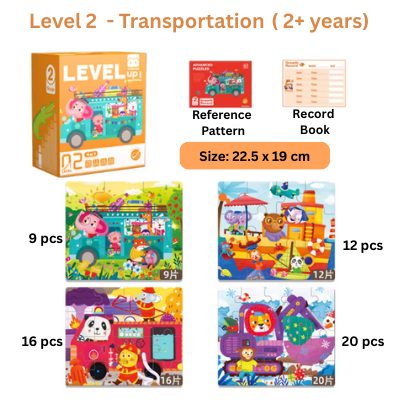 progressive Level 2 – Transportations final Progressive Wooden Puzzle (7 Levels - 13 Themes) (From 1+ till 7+ years)