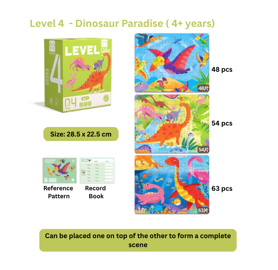 progressive Level 4 – Dinosaur Paradise final Progressive Wooden Puzzle (7 Levels - 13 Themes) (From 1+ till 7+ years)