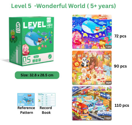 progressive Level 5 -Wonderful World final Progressive Wooden Puzzle (7 Levels - 13 Themes) (From 1+ till 7+ years)