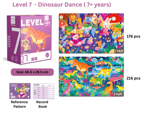 progressive Level 7 – Dinosaur dance final Progressive Wooden Puzzle (7 Levels - 13 Themes) (From 1+ till 7+ years)