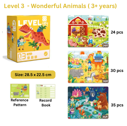 progressive level 3 wonderful animals final Progressive Wooden Puzzle (7 Levels - 13 Themes) (From 1+ till 7+ years)
