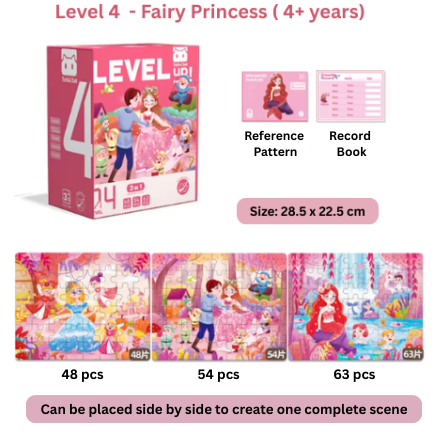 progressive level 4 fairy princesss final Progressive Wooden Puzzle (7 Levels - 13 Themes) (From 1+ till 7+ years)