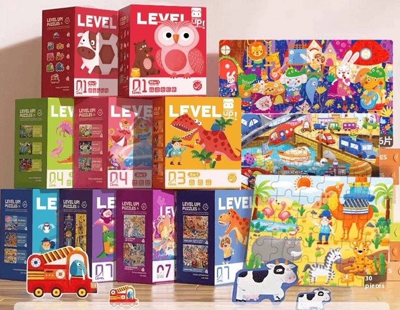 Progressive Wooden Puzzle (7 Levels - 13 Themes) (From 1+ till 7+ years)