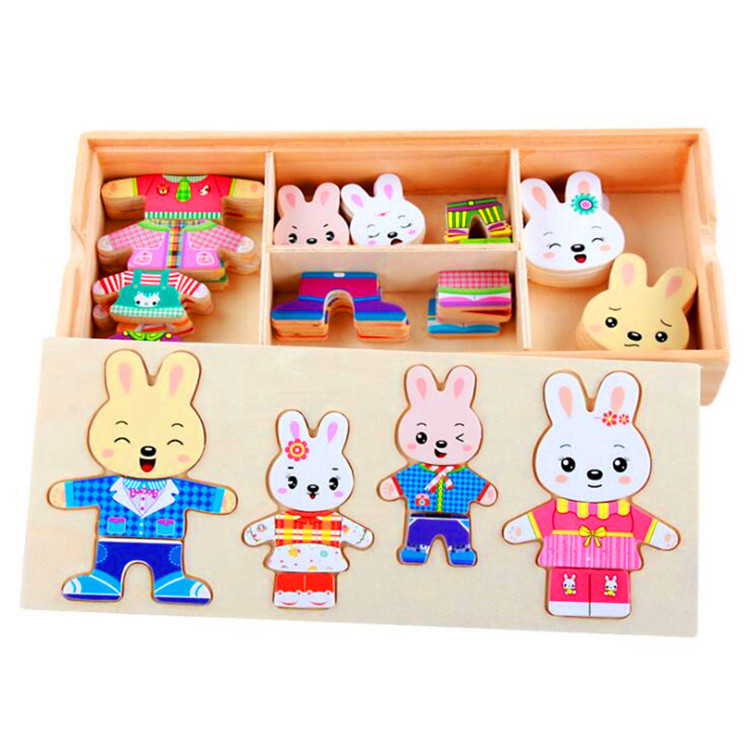 Wooden Rabbit Dress-Up Puzzle Set