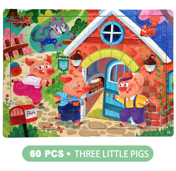 60 Pieces Wooden Puzzle - 12 Designs Available
